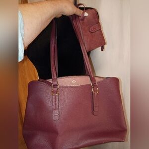 Nanette Lepore Burgundy Pebbled Leather Tote